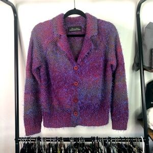 𝅺vintage Purple Alpaca Funky Colorful Eyelash Cardigan